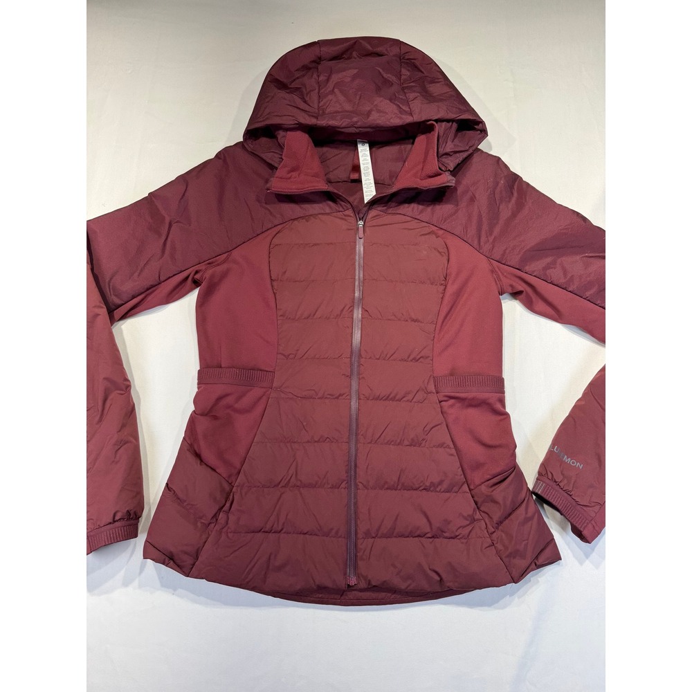 Lululemon Down For It All Hooded Jacket Burgundy Wine Size 10 Running Puffer